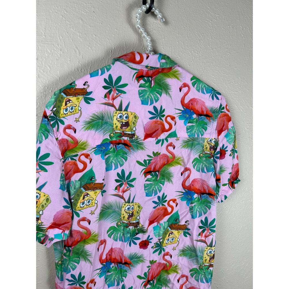 H&M Men’s Size XS Shirt SpongeBob SquarePants Button Front Tropical Hawaiian Top - Picture 7 of 8